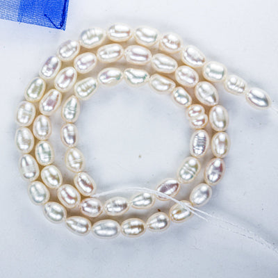 Freshwater pearl strand, white, 5*7mm potato shape, 13", 0.8mm hole, about 53pcs pearl