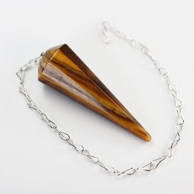 Natural Gemstone Point Pendulum Pendant - Tiger Eye, Black Onyx, Jasper, Green Aventurine Pendant with Silver Plated Chain