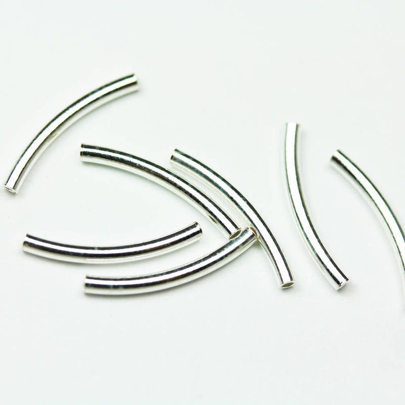 8pcs 1.5mm*25mm  925 Sterling silver jewellery Findings Curved Tube Beads, 1mm hole