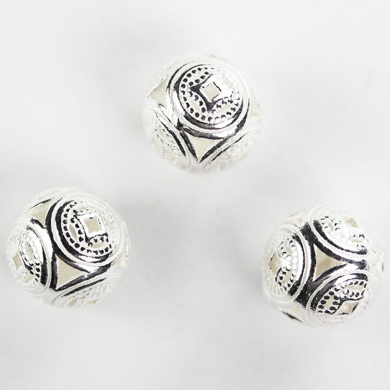 2pcs 9mm 925 sterling silver jewellery findings filigree ball beads, 9mm, hole1mm