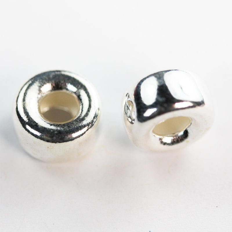 Silver spacer beads 2pcs 10.5mm 925 sterling silver jewellery findings rondelle spacers, 6mm thick, hole 5mm