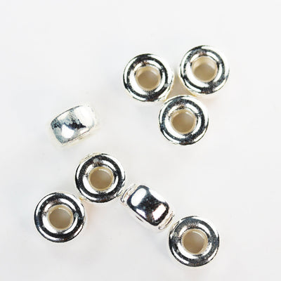 Silver spacer beads 2pcs 10.5mm 925 sterling silver jewellery findings rondelle spacers, 6mm thick, hole 5mm