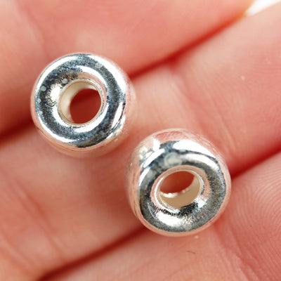 Silver spacer beads 2pcs 10.5mm 925 sterling silver jewellery findings rondelle spacers, 6mm thick, hole 5mm