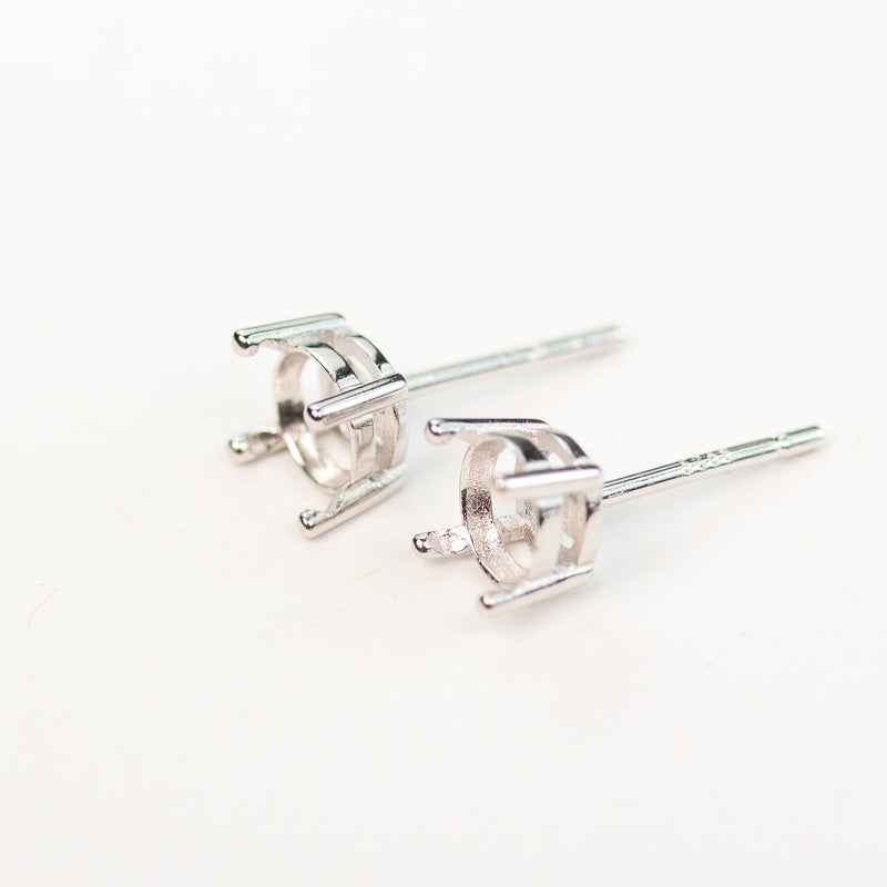 Ear studs setting 2pairs , 4pcs 6mm 925 sterling silver jewellery findings earrings post , fits for 6mm round  beads