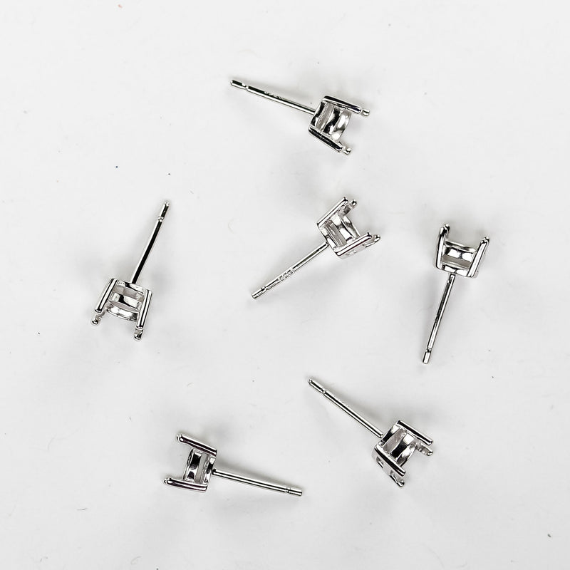 Ear studs setting 2pairs , 4pcs 6mm 925 sterling silver jewellery findings earrings post , fits for 6mm round  beads