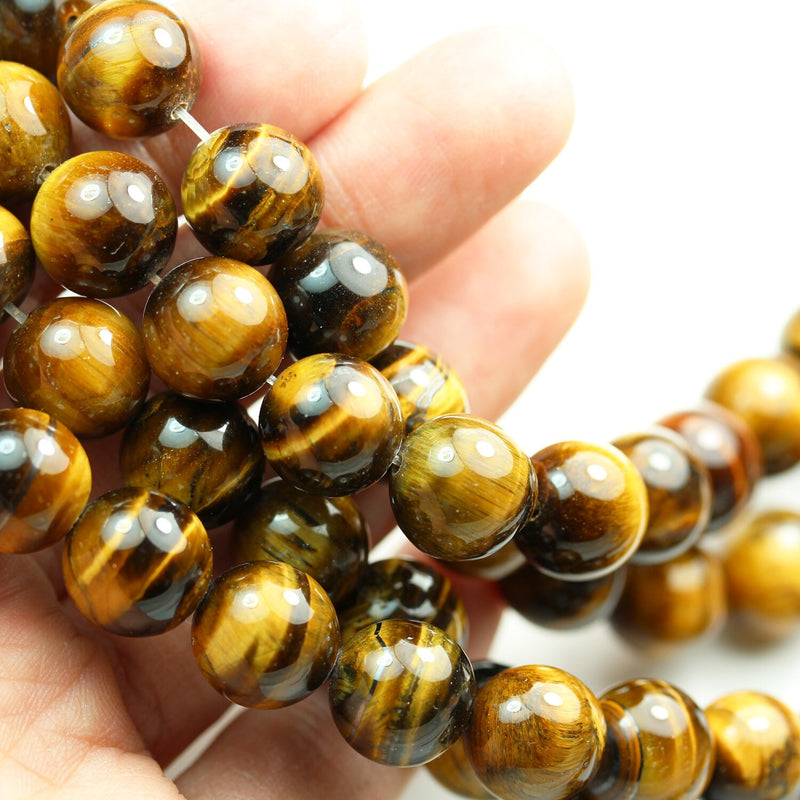 Gold tiger eyes, 12mm round Gemstone Strand, One full strand hole 1mm-GEM1454