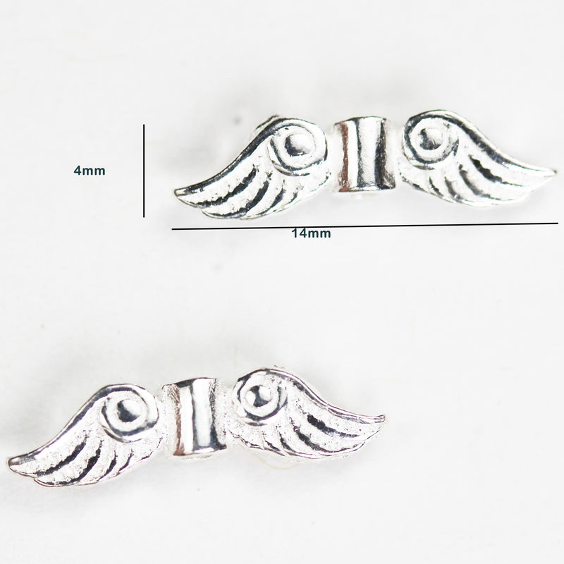 4pcs 925 sterling silver jewellery findings Angel Wing beads, Feather Beads ,14*4mm wings