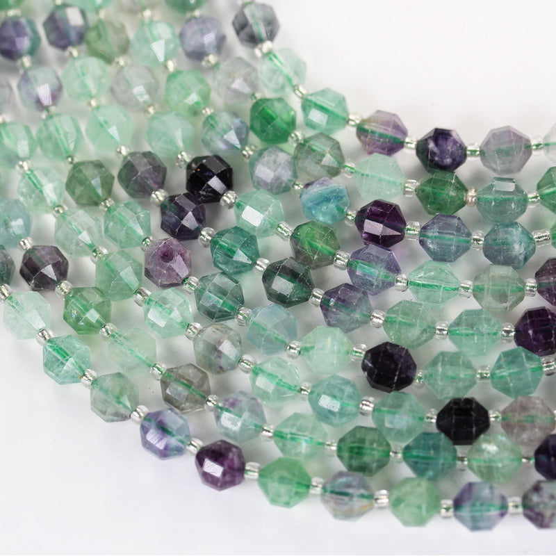 Natural Fluorite, 7.5*8.5mm Faceted Oval Natural Gemstone Beads, 15.5 inch, 1mm hole, about 49 beads