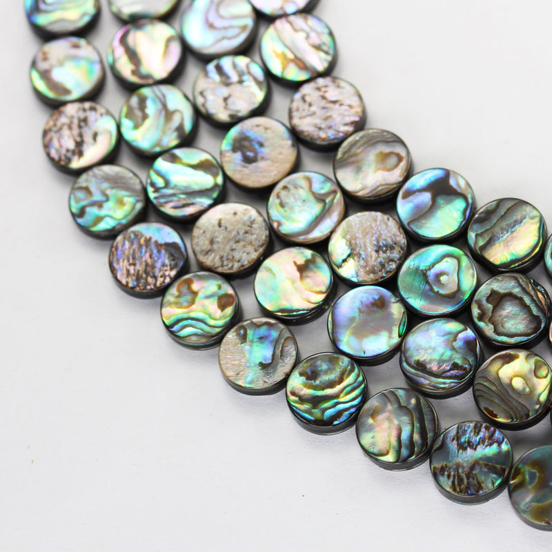 Natural Abalone Shell Beads, 12mm round button beads , 3mm thick, 15.5inch  , about 30 beads, 1mm hole