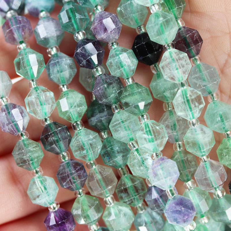 Natural Fluorite, 7.5*8.5mm Faceted Oval Natural Gemstone Beads, 15.5 inch, 1mm hole, about 49 beads