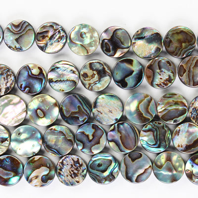 Natural Abalone Shell Beads, 12mm round button beads , 3mm thick, 15.5inch  , about 30 beads, 1mm hole