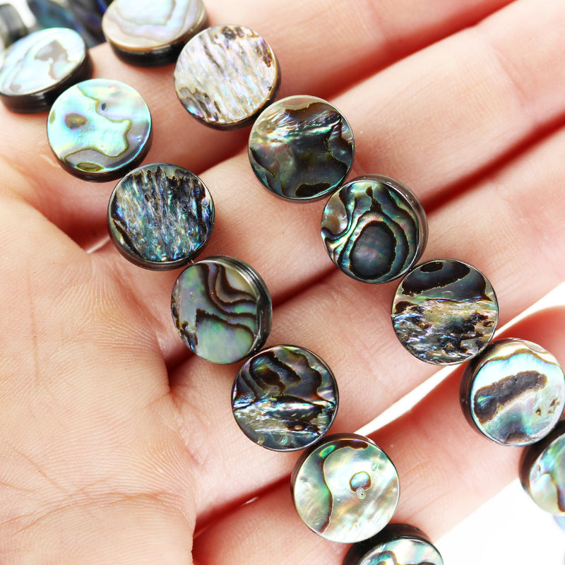 Natural Abalone Shell Beads, 12mm round button beads , 3mm thick, 15.5inch  , about 30 beads, 1mm hole