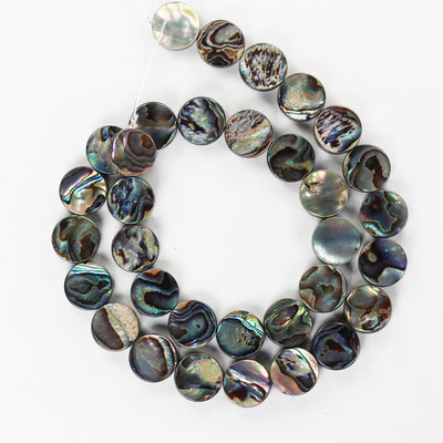 Natural Abalone Shell Beads, 12mm round button beads , 3mm thick, 15.5inch  , about 30 beads, 1mm hole