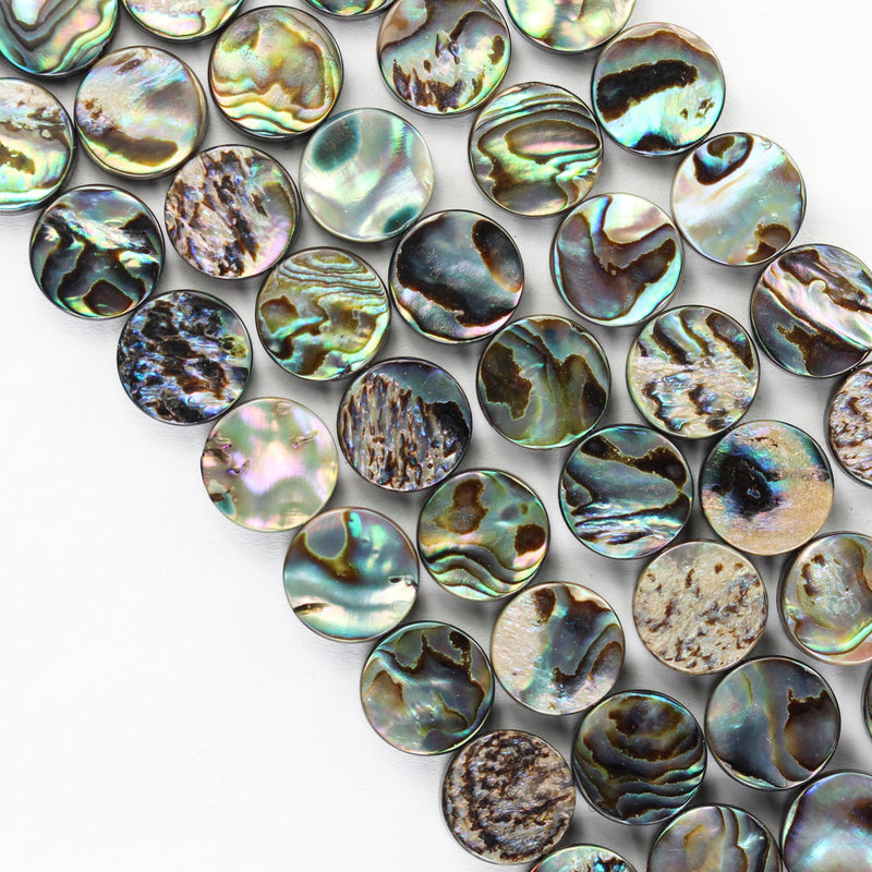 Natural Abalone Shell Beads, 12mm round button beads , 3mm thick, 15.5inch  , about 30 beads, 1mm hole