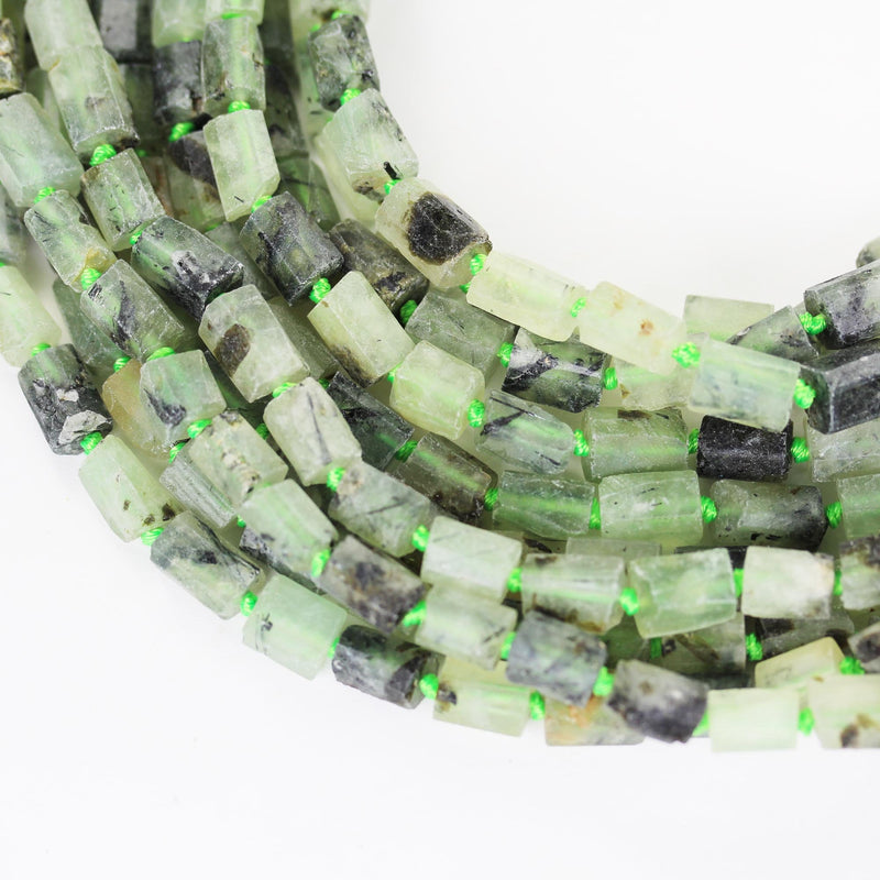 Raw Natural Prehnite, 11x8mm Tube Gemstone, One full strand Natural Gemstone, 15.5", about 30 beads, 1mm hole