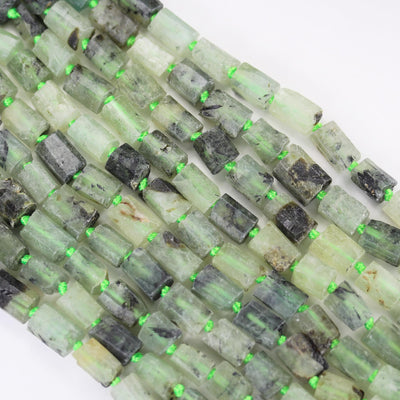 Raw Natural Prehnite, 11x8mm Tube Gemstone, One full strand Natural Gemstone, 15.5", about 30 beads, 1mm hole