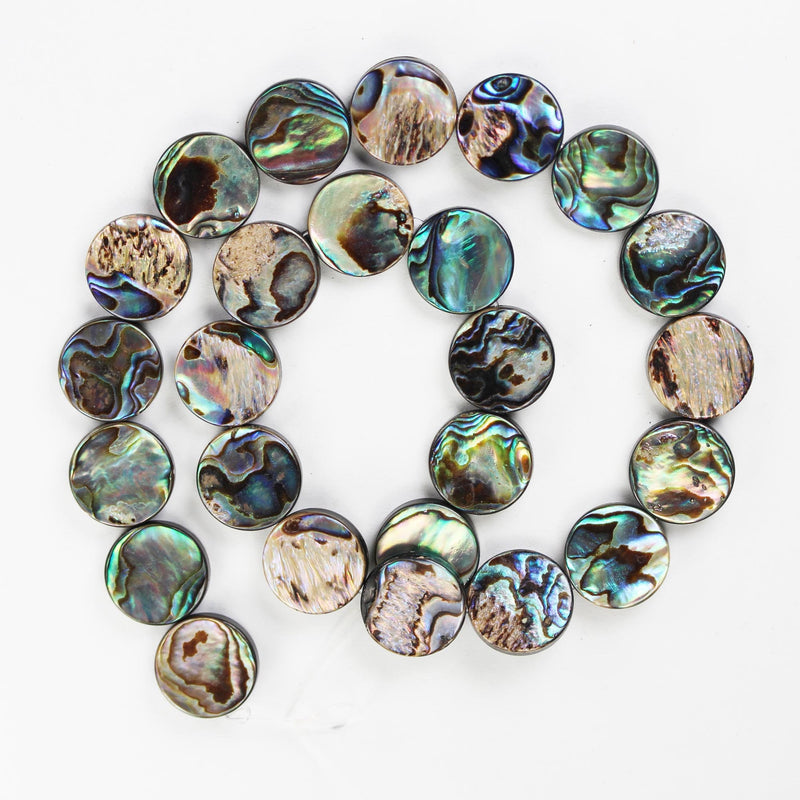 Natural Abalone Shell Beads, 16mm round button beads , 3.5mm thick, 15.5inch, about 25 beads, 0.6mm hole