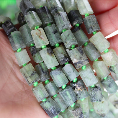 Raw Natural Prehnite, 11x8mm Tube Gemstone, One full strand Natural Gemstone, 15.5", about 30 beads, 1mm hole