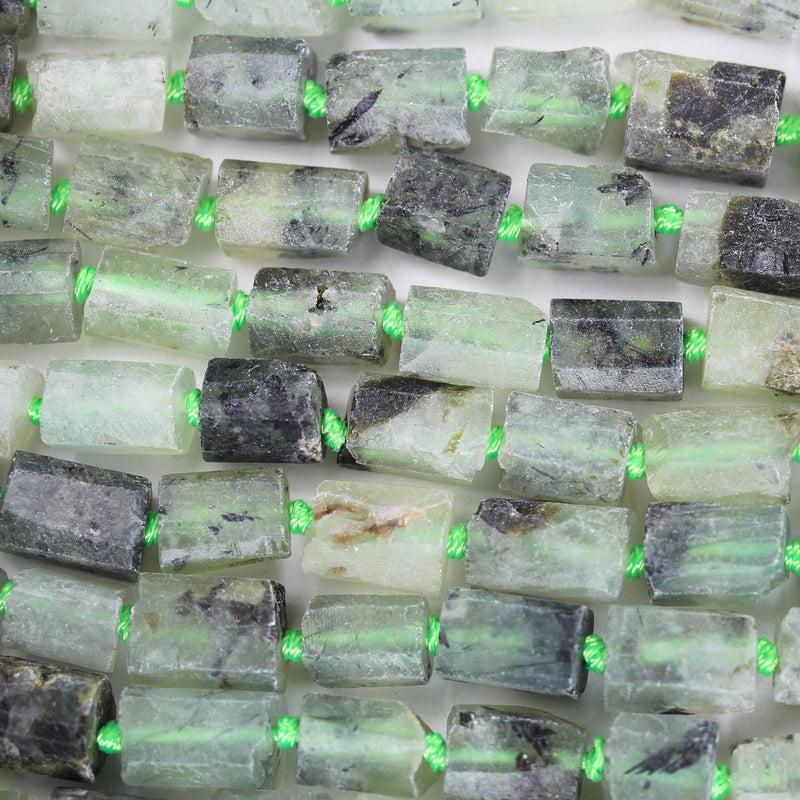 Raw Natural Prehnite, 11x8mm Tube Gemstone, One full strand Natural Gemstone, 15.5", about 30 beads, 1mm hole