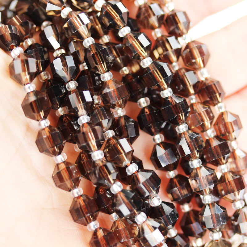 Smoky Quartz, 7*8mm faceted oval gemstone strand, one full strand smoky color, 16inch, about 38 beads