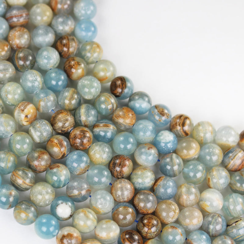 Natural Blue Calcite, 10mm round gemstone, one full strand 40 beads, gemstone beads, 16", 1mm hole