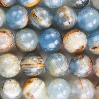 Natural Blue Calcite, 10mm round gemstone, one full strand 40 beads, gemstone beads, 16", 1mm hole