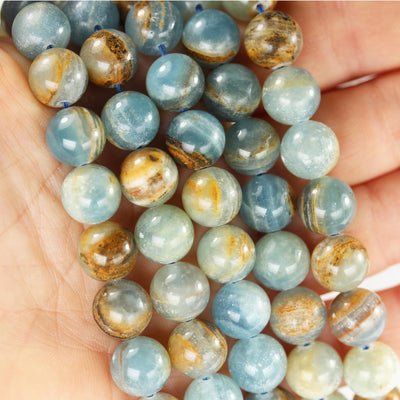 Natural Blue Calcite, 10mm round gemstone, one full strand 40 beads, gemstone beads, 16", 1mm hole