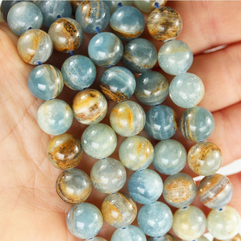 Natural Blue Calcite, 10mm round gemstone, one full strand 40 beads, gemstone beads, 16", 1mm hole