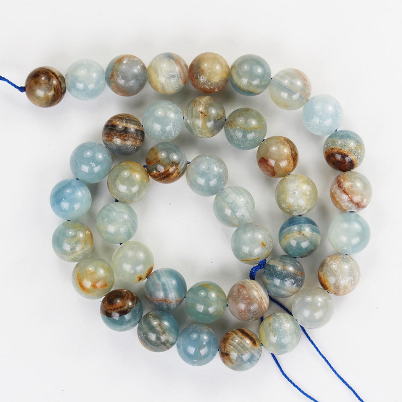 Natural Blue Calcite, 10mm round gemstone, one full strand 40 beads, gemstone beads, 16", 1mm hole