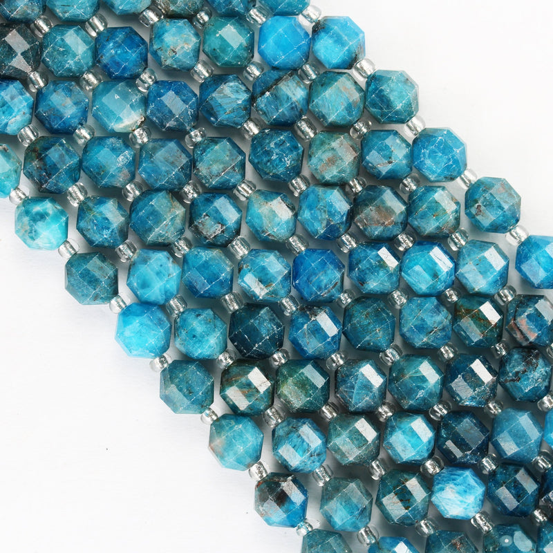 Natural Apatite, 7*8mm faceted oval blue gemstone beads, 15.5 inch, 1mm hole, about 40 beads