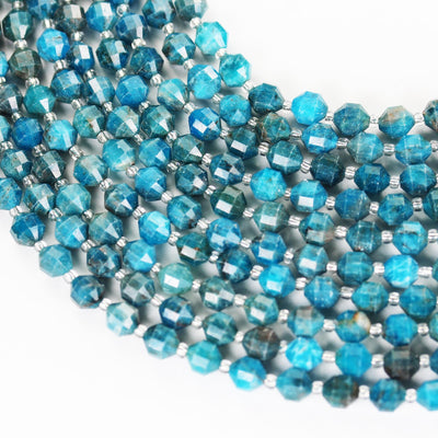 Natural Apatite, 7*8mm faceted oval blue gemstone beads, 15.5 inch, 1mm hole, about 40 beads