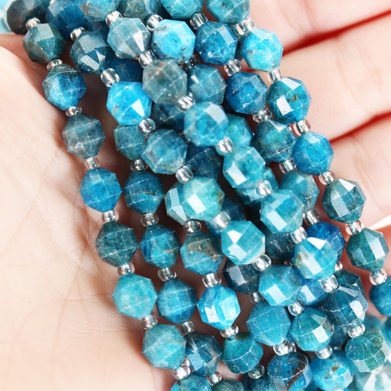 Natural Apatite, 7*8mm faceted oval blue gemstone beads, 15.5 inch, 1mm hole, about 40 beads