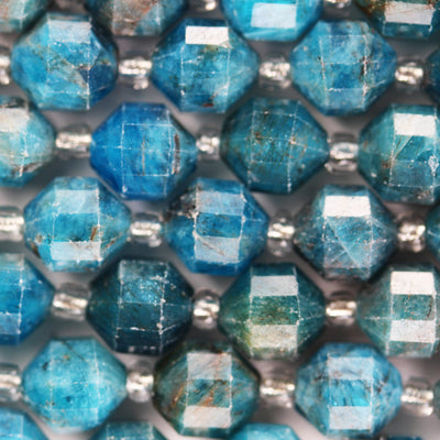 Natural Apatite, 7*8mm faceted oval blue gemstone beads, 15.5 inch, 1mm hole, about 40 beads