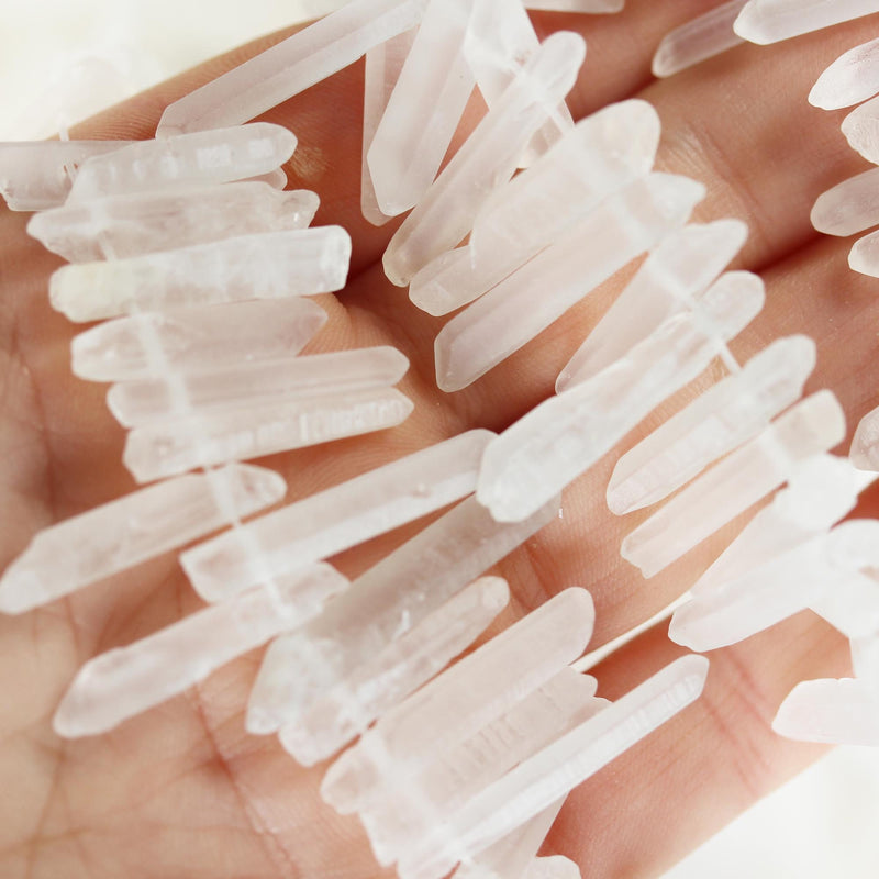 Matte Clear Quartz, natural gemstone stick point beads, 15.5inch, 20-35mm*4-6mm thick, 16" strand