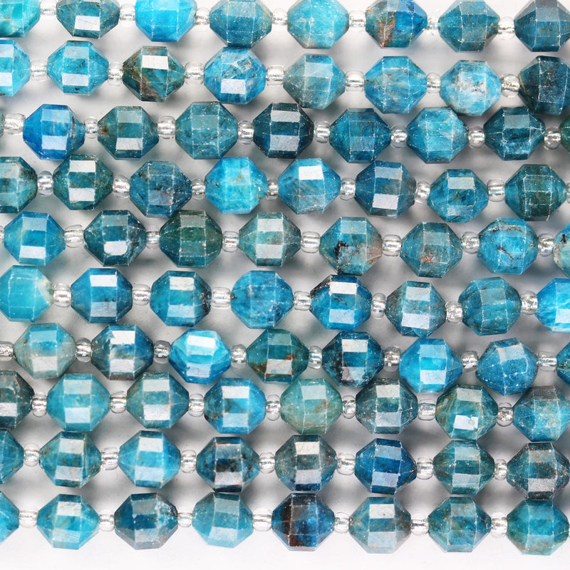 Natural Apatite, 7*8mm faceted oval blue gemstone beads, 15.5 inch, 1mm hole, about 40 beads