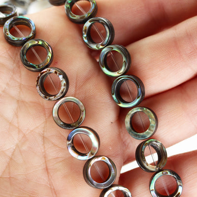 Natural Abalone Shell Beads, 10mm round donut beads , 3mm thick, 15.5inch  , about 40 beads, 0.6mm hole