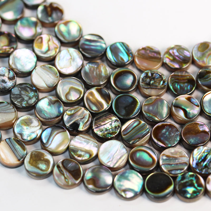 Natural Abalone Shell Beads, 10mm round button beads , 3mm thick, 15.5inch  , about 40 beads, 0.8mm hole