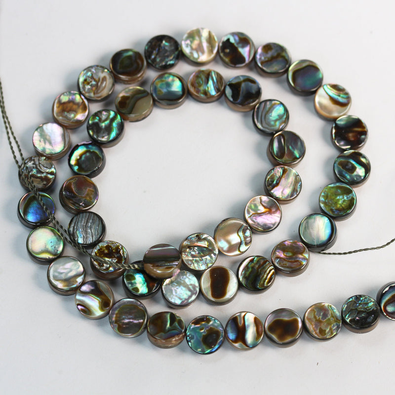 Natural Abalone Shell Beads, 10mm round button beads , 3mm thick, 15.5inch  , about 40 beads, 0.8mm hole