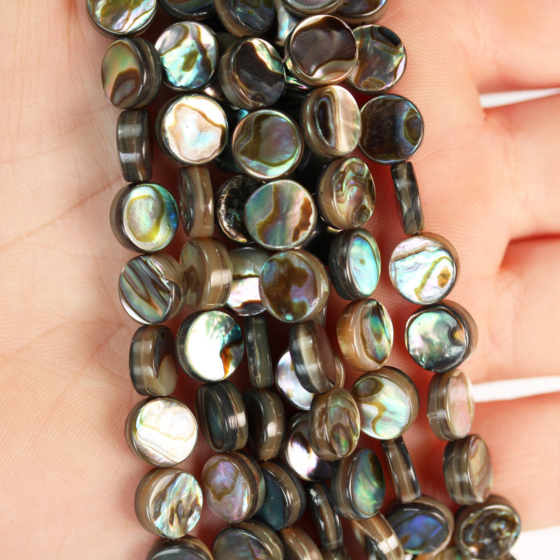 Natural Abalone Shell Beads, 10mm round button beads , 3mm thick, 15.5inch  , about 40 beads, 0.8mm hole