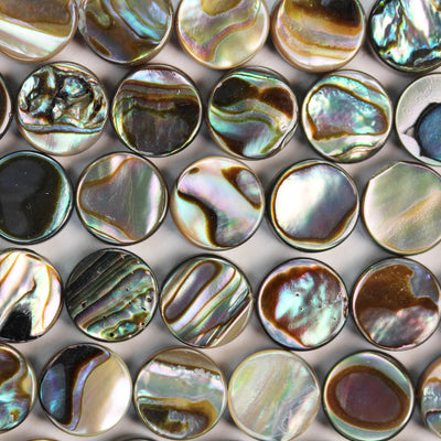 Natural Abalone Shell Beads, 10mm round button beads , 3mm thick, 15.5inch  , about 40 beads, 0.8mm hole