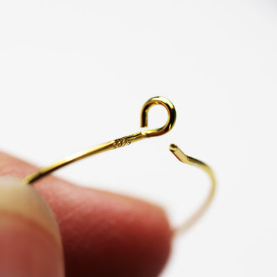 Earring Hooks Loop 1 pair 25mm 24K Gold Vermeil on 925 Sterling silver Jewellery Findings , 25mm round 0.95mm  Wire