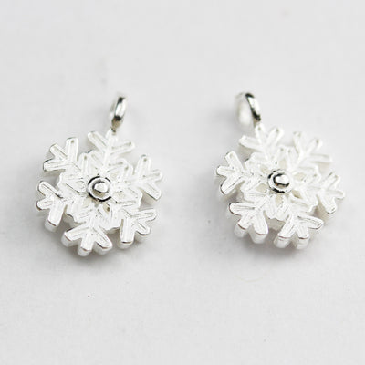 Sivler Charm 2pcs 925 Sterling Silver Jewellery findings Charm Beads , 9mm Snowflake with 1mm ring