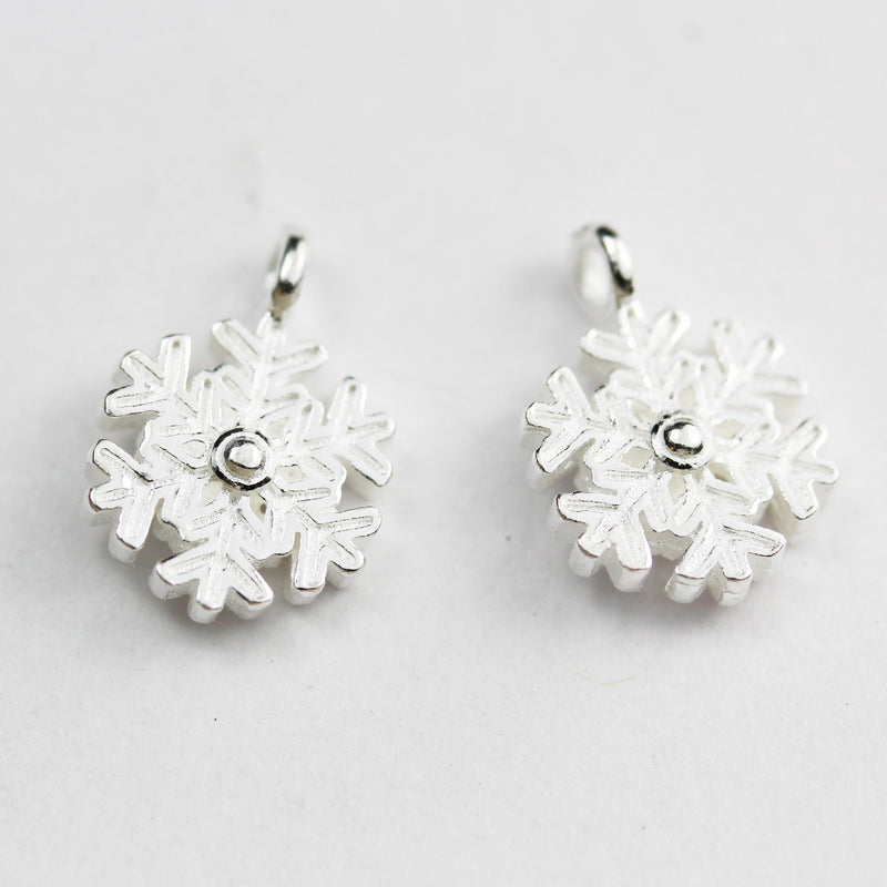 Sivler Charm 2pcs 925 Sterling Silver Jewellery findings Charm Beads , 9mm Snowflake with 1mm ring