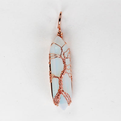 1pc Opalite Double Terminated Point Pendant, Tree-Of-Life Copper Wire Wrapped Gemstone Pendant 10*40mm Stone