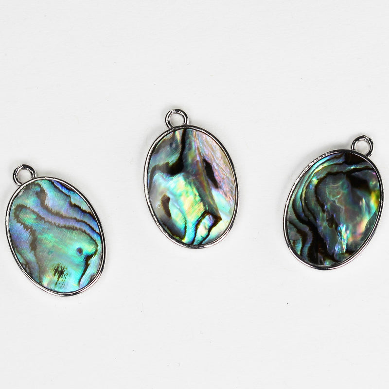 2pcs Natural Abalone Shell Pendant, Silver Plated Oval Shape with Loop, size 15mm*20mm