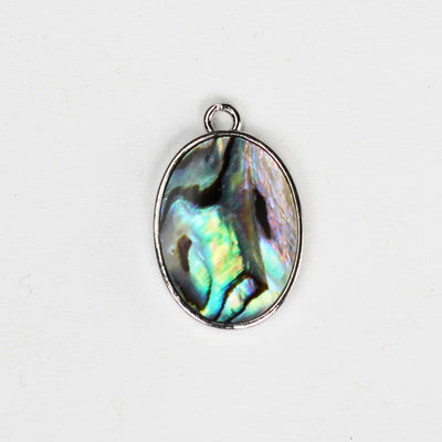 2pcs Natural Abalone Shell Pendant, Silver Plated Oval Shape with Loop, size 15mm*20mm