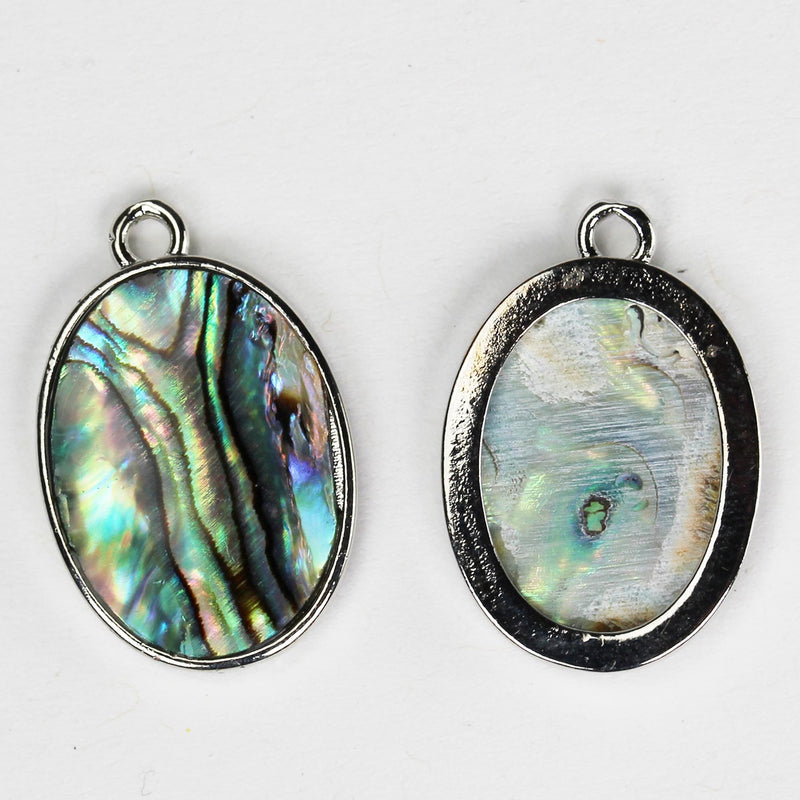 2pcs Natural Abalone Shell Pendant, Silver Plated Oval Shape with Loop, size 15mm*20mm