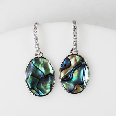 2pcs Natural Abalone Shell Pendant, Silver Plated Oval Shape with Loop, size 15mm*20mm