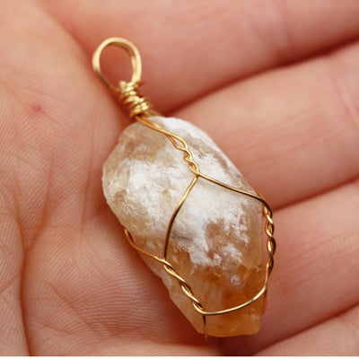 2pcs Raw Citrine Point Gemstone, Gold Plated Wire Wrapped Pendant, size 10-18*12-40mm