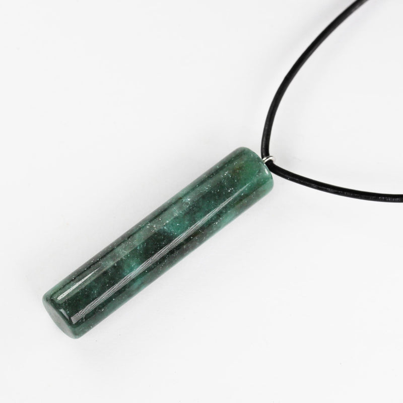 1pc 12*55mm Tube Green Aventurine Gemstone Pendant with Silver plated Loop